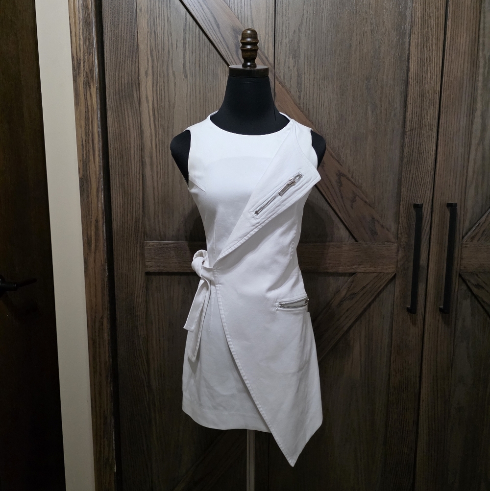 Thomas Wylde Asymmetrical White Dress with Zipper Accents